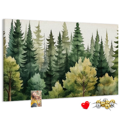 Prikbord met afbeelding van boslandschap met groene bomen