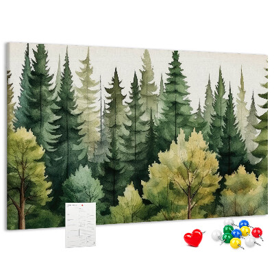 Prikbord met afbeelding van boslandschap met groene bomen