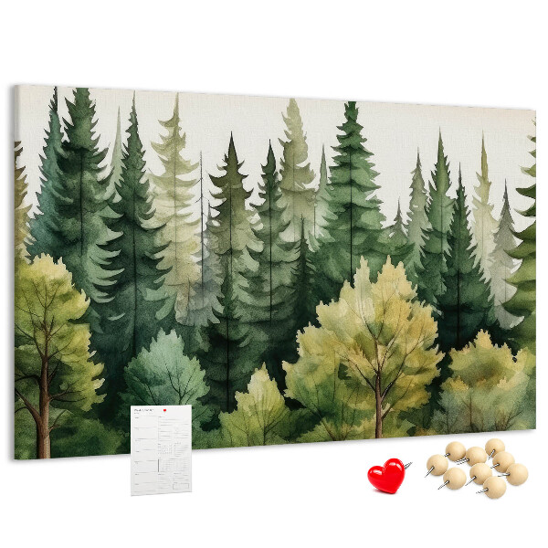 Prikbord met afbeelding van boslandschap met groene bomen