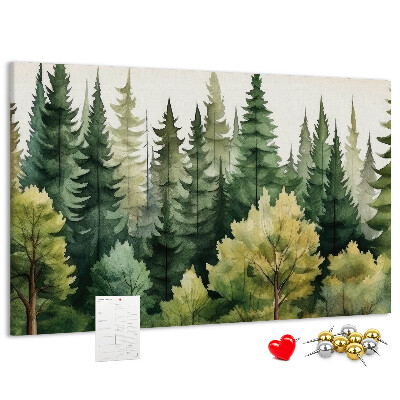 Prikbord met afbeelding van boslandschap met groene bomen