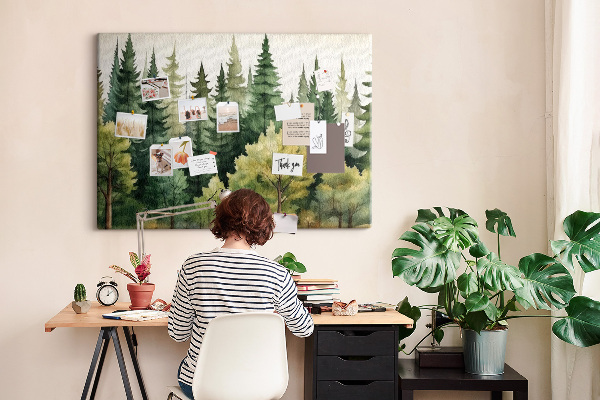 Prikbord met afbeelding van boslandschap met groene bomen