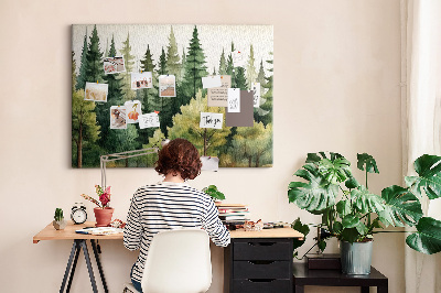 Prikbord met afbeelding van boslandschap met groene bomen