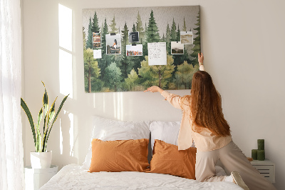 Prikbord met afbeelding van boslandschap met groene bomen