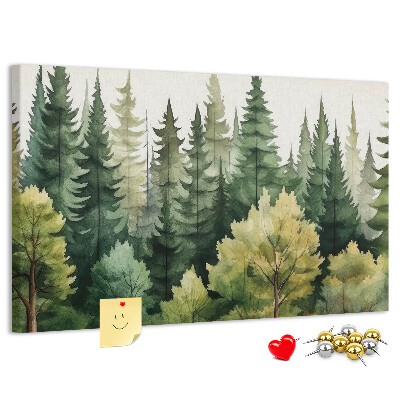 Prikbord met afbeelding van boslandschap met groene bomen
