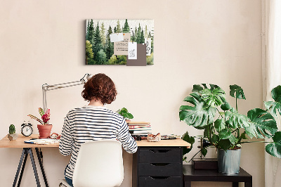 Prikbord met afbeelding van boslandschap met groene bomen
