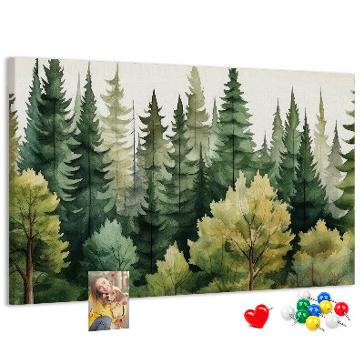 Prikbord met afbeelding van boslandschap met groene bomen