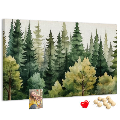 Prikbord met afbeelding van boslandschap met groene bomen