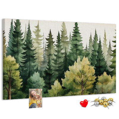 Prikbord met afbeelding van boslandschap met groene bomen