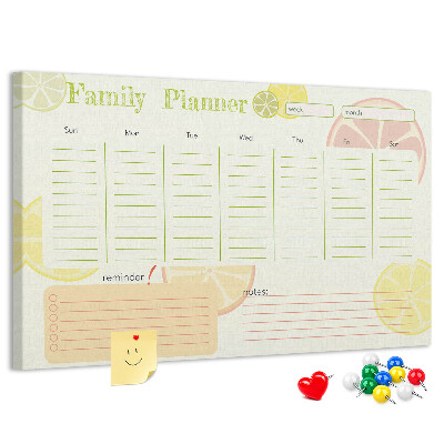Kurk prikbord met een citruspatroon en familieplanner