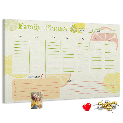 Kurk prikbord met een citruspatroon en familieplanner