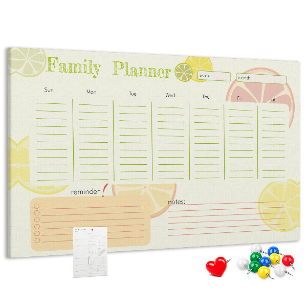 Kurk prikbord met een citruspatroon en familieplanner
