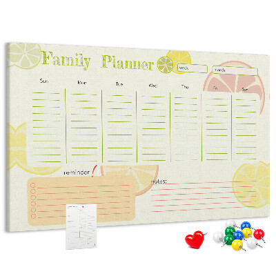 Kurk prikbord met een citruspatroon en familieplanner