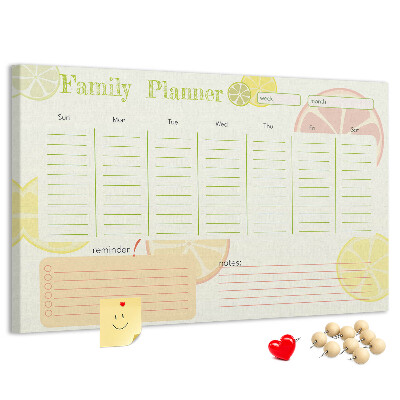Kurk prikbord met een citruspatroon en familieplanner