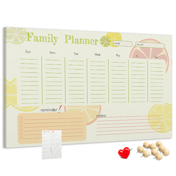 Kurk prikbord met een citruspatroon en familieplanner