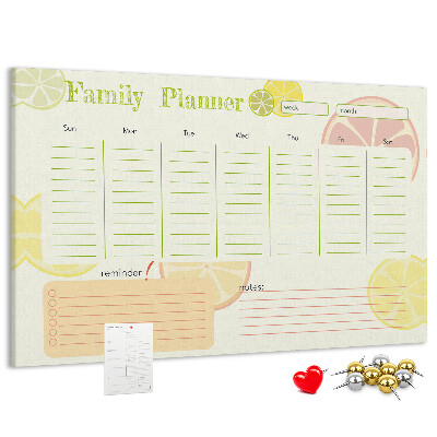 Kurk prikbord met een citruspatroon en familieplanner