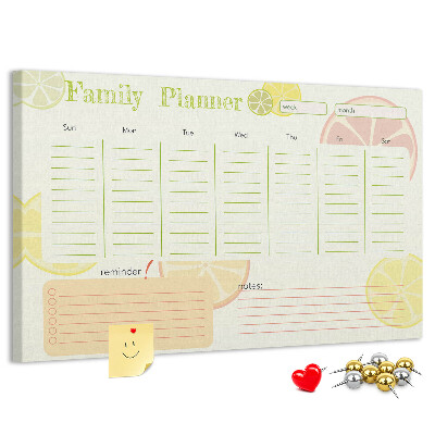 Kurk prikbord met een citruspatroon en familieplanner