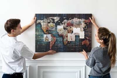 Prikbord wereldkaart in aardse kleuren