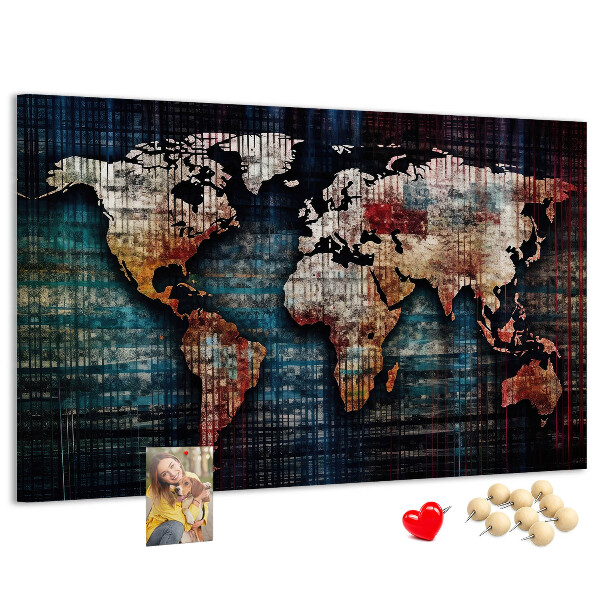 Prikbord wereldkaart in aardse kleuren