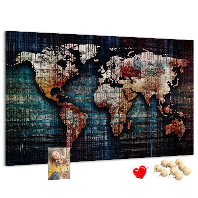 Prikbord wereldkaart in aardse kleuren