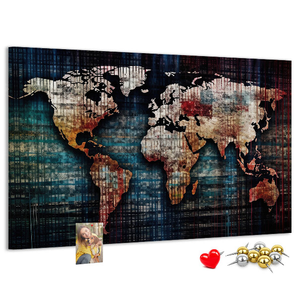 Prikbord wereldkaart in aardse kleuren