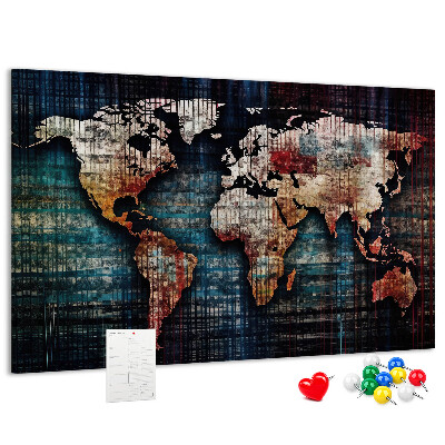 Prikbord wereldkaart in aardse kleuren