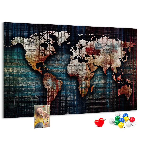 Prikbord wereldkaart in aardse kleuren
