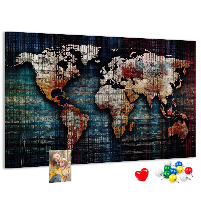 Prikbord wereldkaart in aardse kleuren