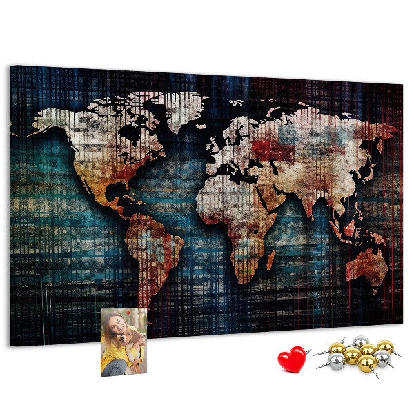 Prikbord wereldkaart in aardse kleuren