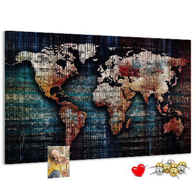 Prikbord wereldkaart in aardse kleuren