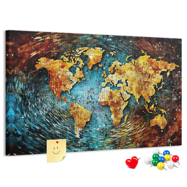 Kurkbord wereldkaart in abstracte stijl