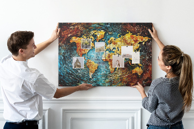 Kurkbord wereldkaart in abstracte stijl