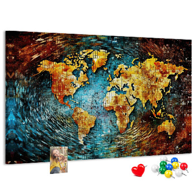 Kurkbord wereldkaart in abstracte stijl