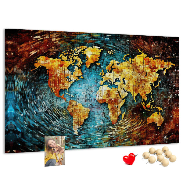Kurkbord wereldkaart in abstracte stijl