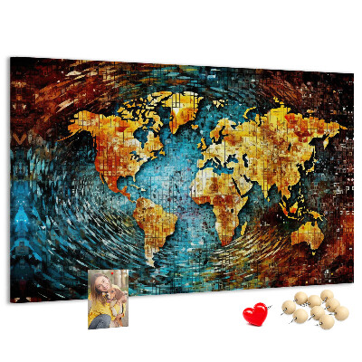 Kurkbord wereldkaart in abstracte stijl