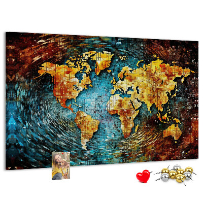 Kurkbord wereldkaart in abstracte stijl