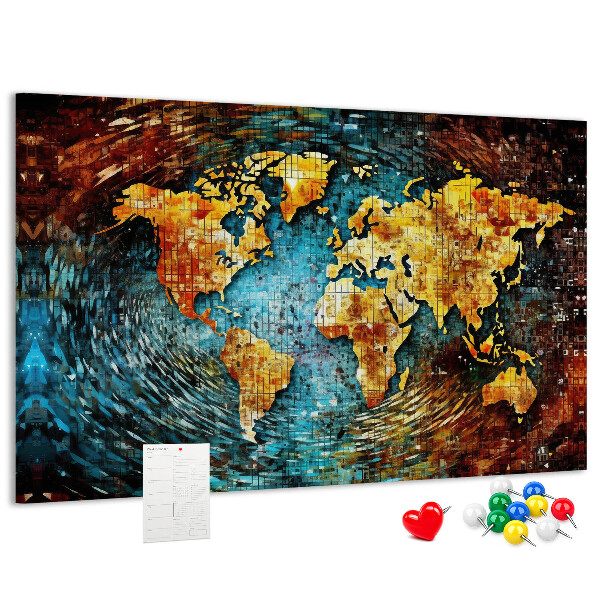Kurkbord wereldkaart in abstracte stijl