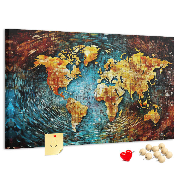 Kurkbord wereldkaart in abstracte stijl
