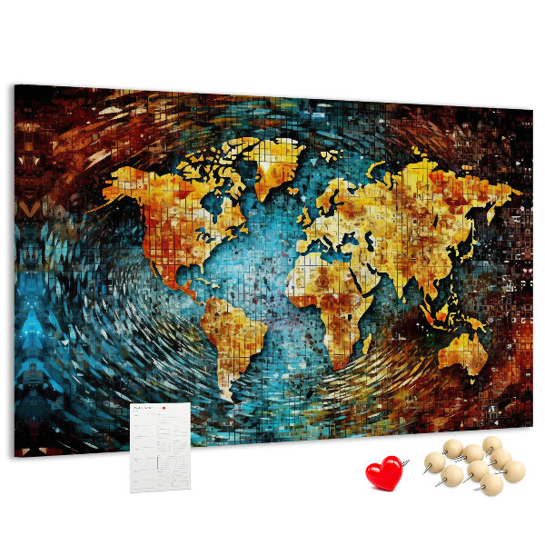 Kurkbord wereldkaart in abstracte stijl