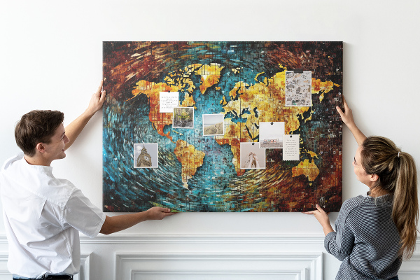 Kurkbord wereldkaart in abstracte stijl