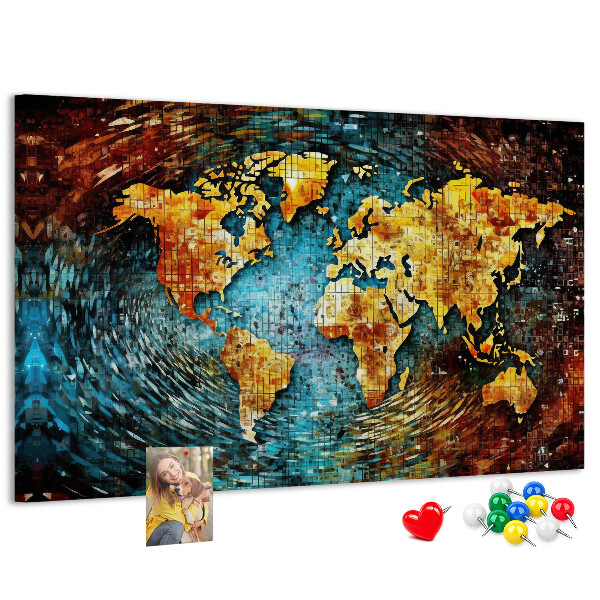 Kurkbord wereldkaart in abstracte stijl