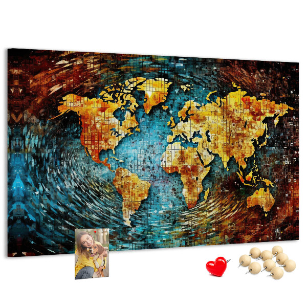 Kurkbord wereldkaart in abstracte stijl