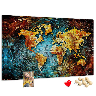 Kurkbord wereldkaart in abstracte stijl