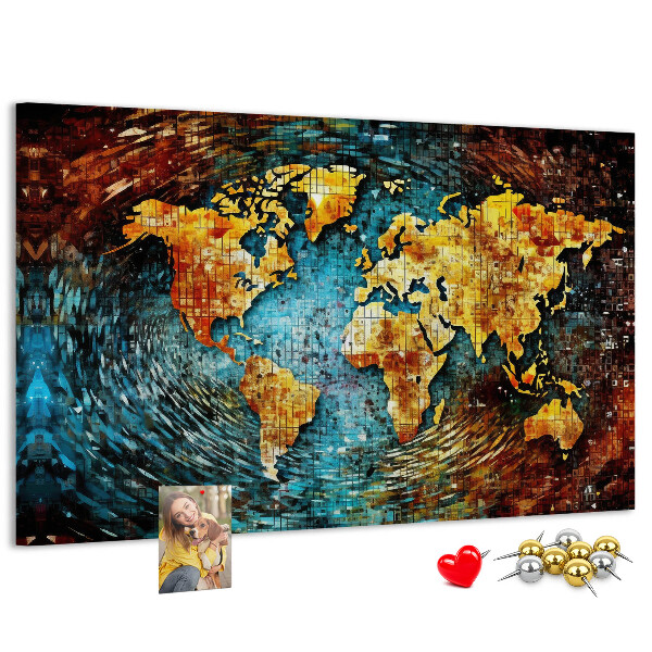 Kurkbord wereldkaart in abstracte stijl