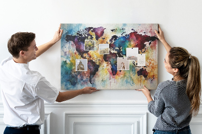 Kurkbord wereldkaart in aquarel-stijl
