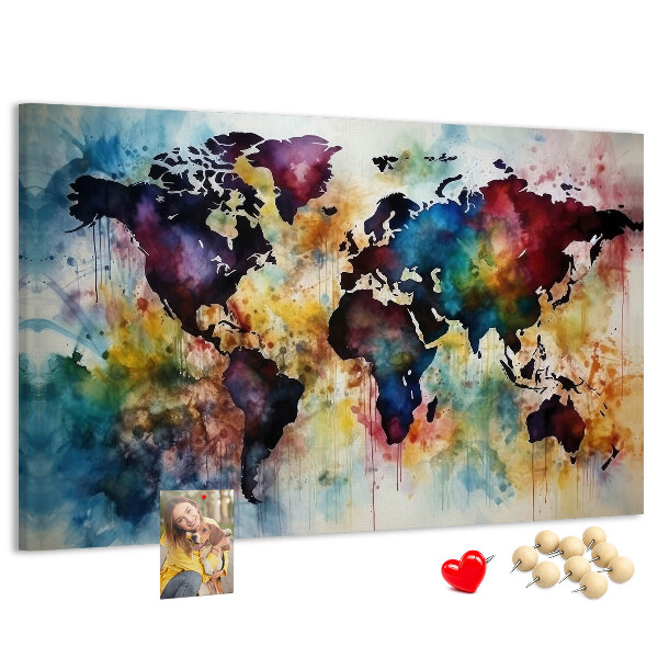 Kurkbord wereldkaart in aquarel-stijl
