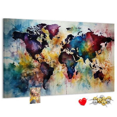 Kurkbord wereldkaart in aquarel-stijl
