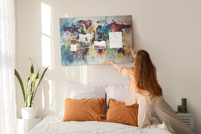Kurkbord wereldkaart in aquarel-stijl