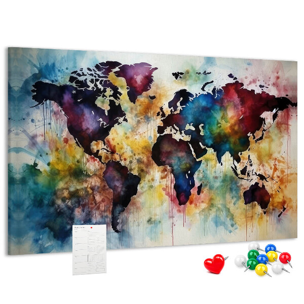 Kurkbord wereldkaart in aquarel-stijl