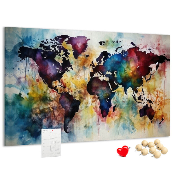 Kurkbord wereldkaart in aquarel-stijl