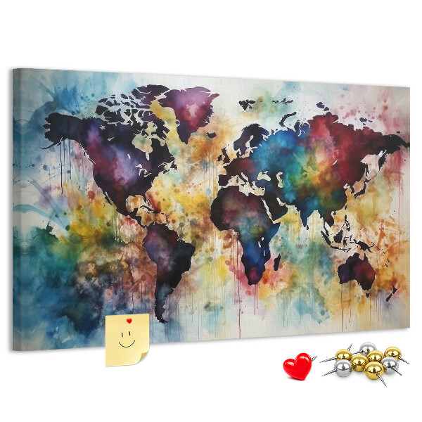 Kurkbord wereldkaart in aquarel-stijl
